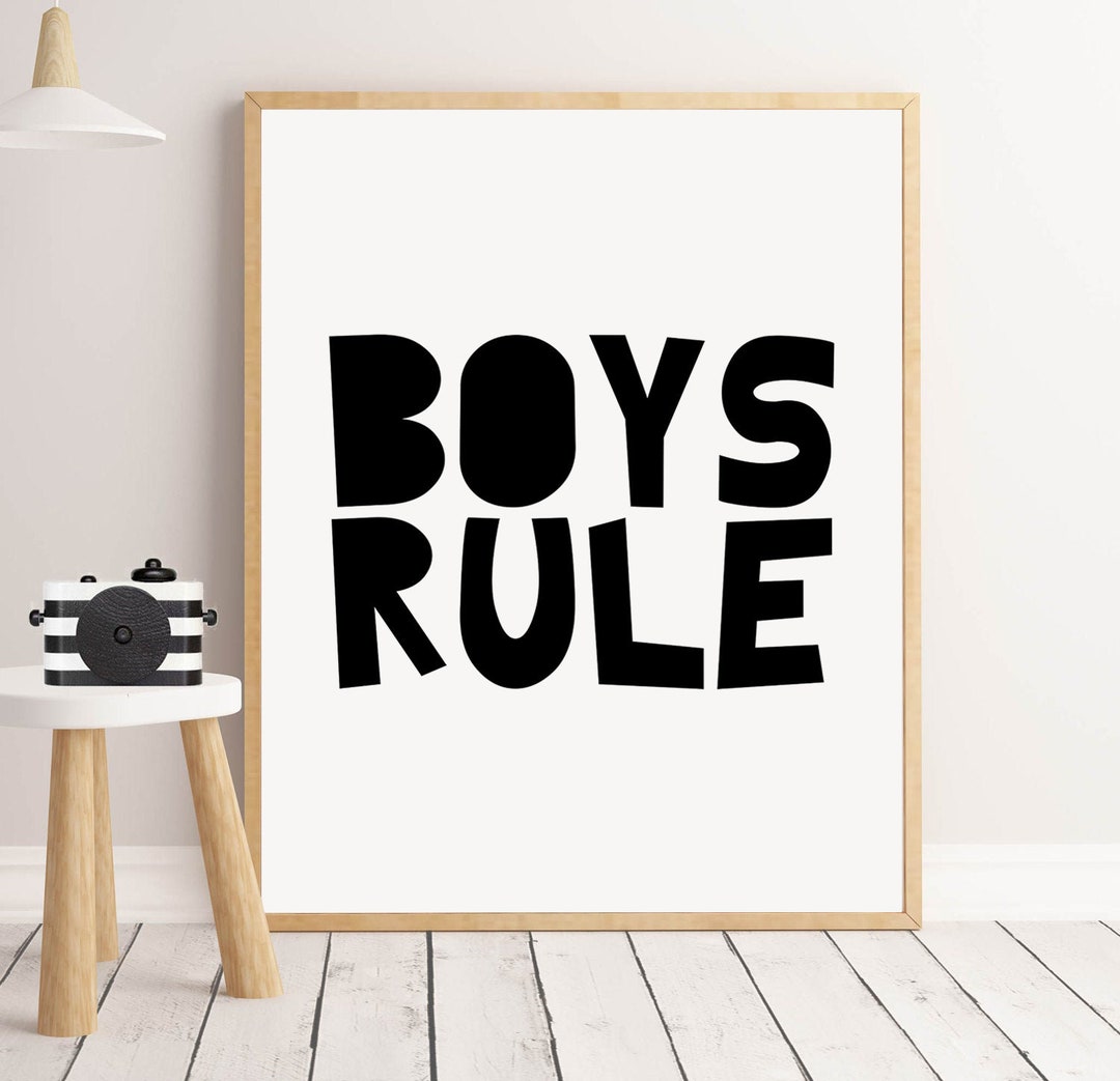 Boys Rule Wall Art, Monochrome Print for Nursery or Boys Bedroom for a ...