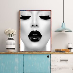 Fashion Wall Art, Black Lips Beauty Poster, Black and White Makeup Art ...