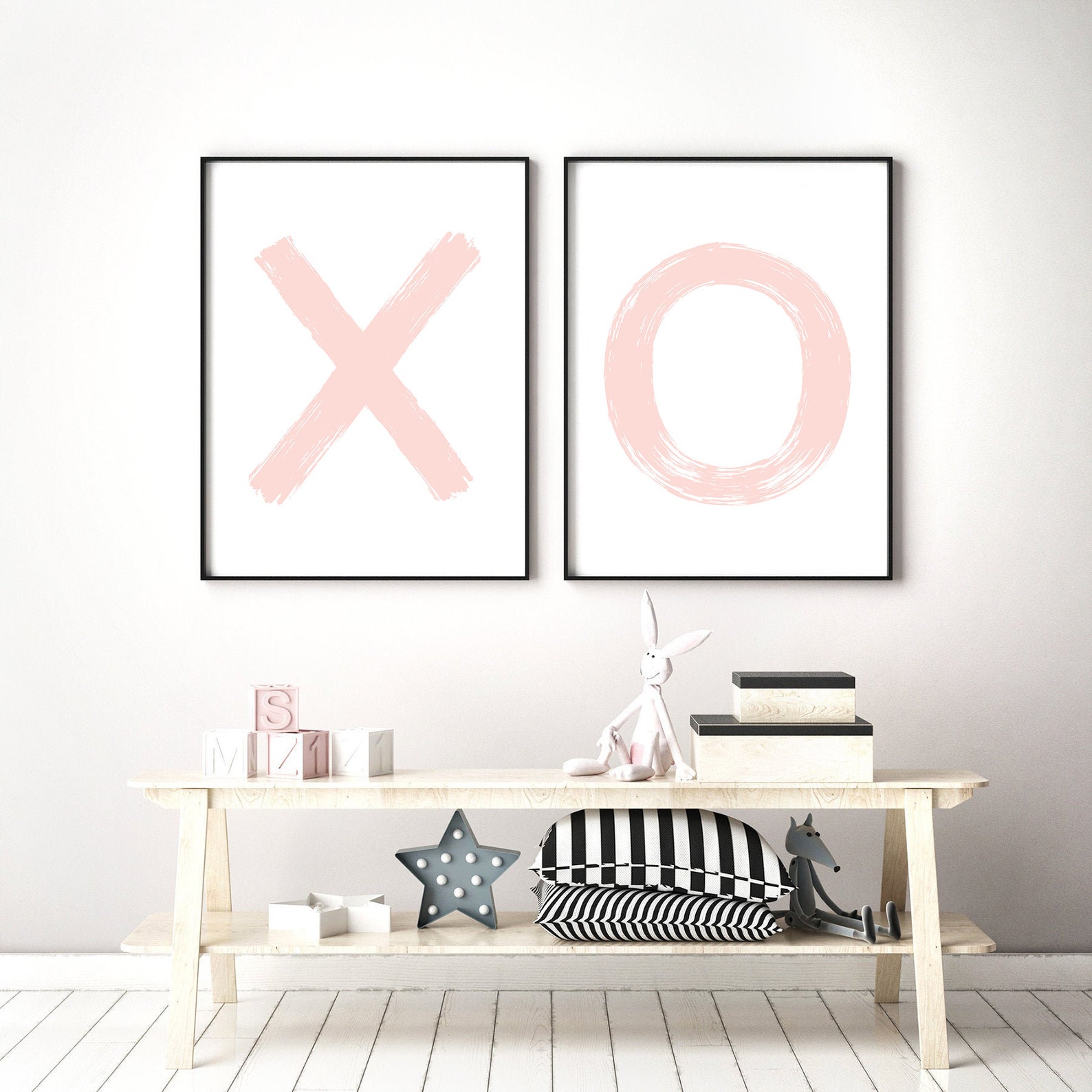 X O Wall Art Set of 2 Blush Pink XO Hugs and Kisses Poster Etsy