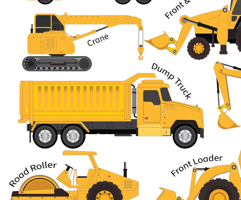 Construction Vehicles Printable Trucks Building Machinery Etsy
