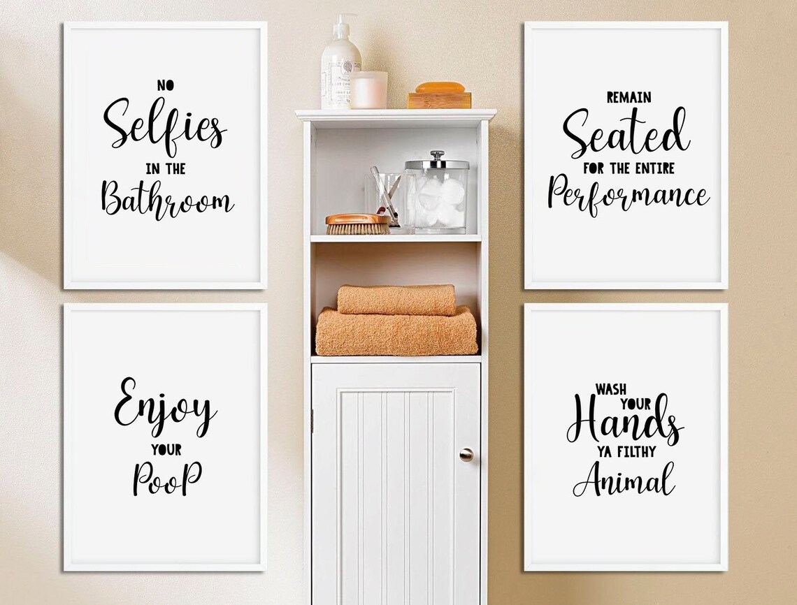 Bathroom Wall Art Set of 4 Funny Bathroom Wall Print Enjoy - Etsy