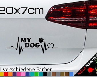 Dog Sticker Paw Heartbeat Sticker Love Dog Adhesive Decal Vinyl JDM 20 x 7 cm in 21 colors