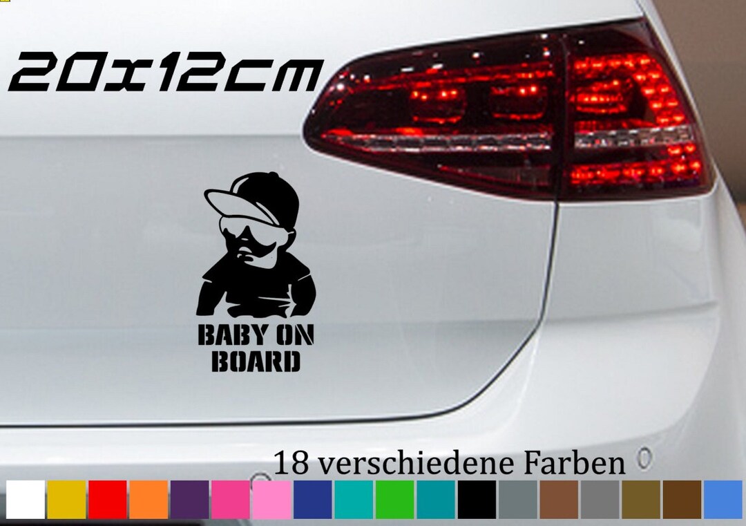 Baby an Bord Auto Aufkleber Baby on board Car Sticker Weiß 20x10