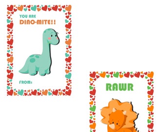 Kids Valentines Cards, Dinosaur Valentines Cards, PRINTABLE, Instant Download, 005