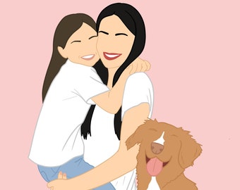 Ilustración de retrato de familia personalizada, Retrato personalizado de familia, Ilustración de familia personalizada, Retrato de familia digital, Dibujo a partir de foto,