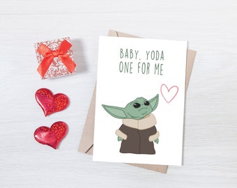 Baby Yoda One For Me, Baby Yoda Valentine, Printable Valentine, Card for Him, Card for Her, INSTANT DOWNLOAD, Baby Yoda Card