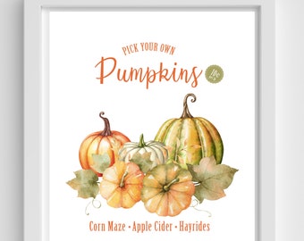 Pick Your Own Pumpkins, Instant Download, Fall Printable, Autumn Decor, Pumpkin Printable, Fall Decor, Pumpkin Decor, Fall Wall Art