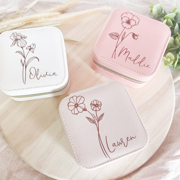 Personalised Birth Flower Jewellery Box, Bridesmaid Jewellery Box, Bridesmaids Gift, Travel Jewellery Box, Bridesmaid Proposal