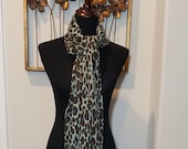 Teal Cheetah Scarf, Animal Print Scarf, Light Coat Scarf, Teal Brown Scarf, Fringed Cheetah Scarf, Neck Scarf, Gift Idea, Scarf Collector