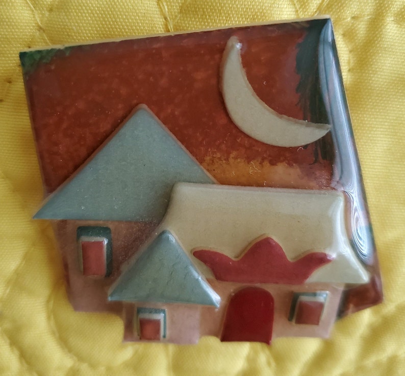 Acrylic House Brooch Vintage Brooch Vintage Lucinda House Full Moon Brooch House Pin by Lucinda Lucinda Pin Lucinda Yates Brooch
