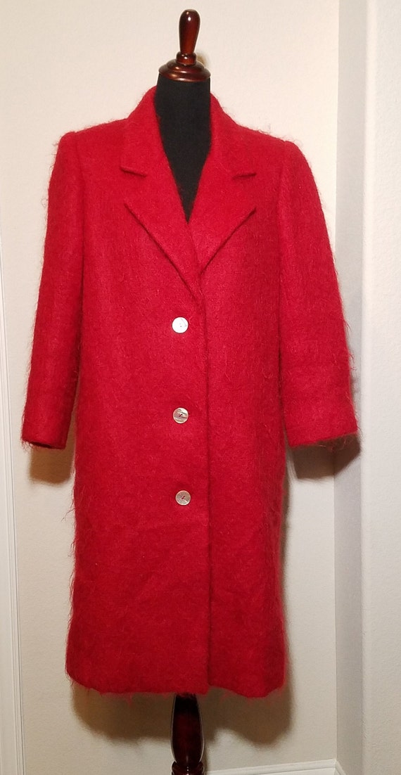 Helga Inc Coat, Red Mohair Coat, Designer Mohair C