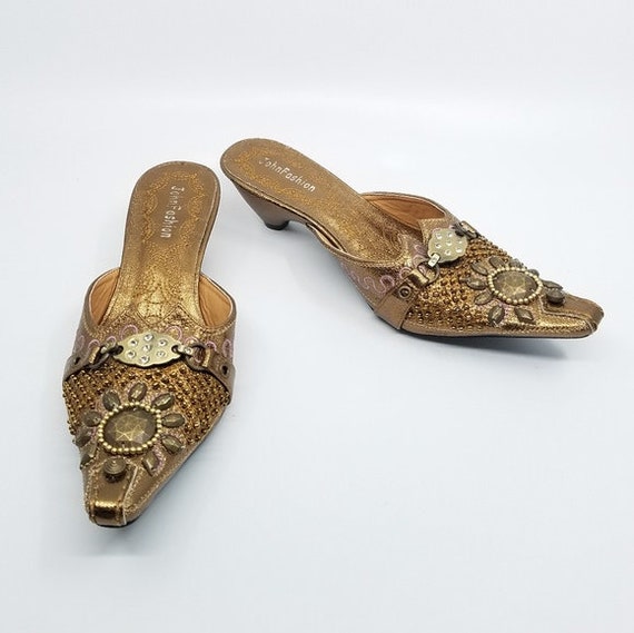 gold pointed mules