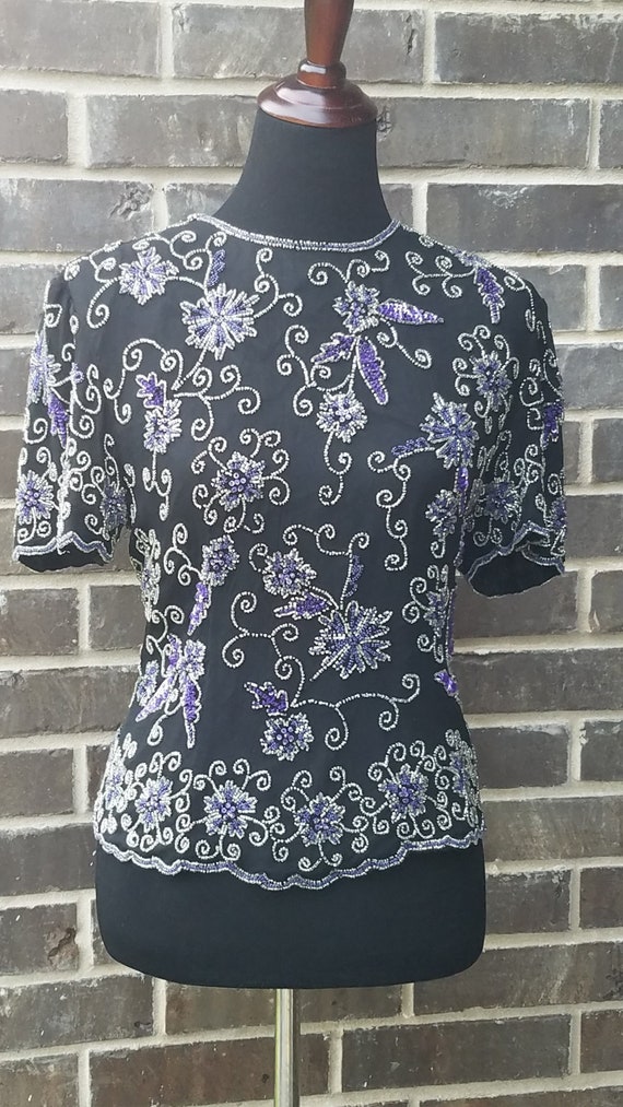 Vintage 80s Beaded Top, Formal Beaded Top, Vintage