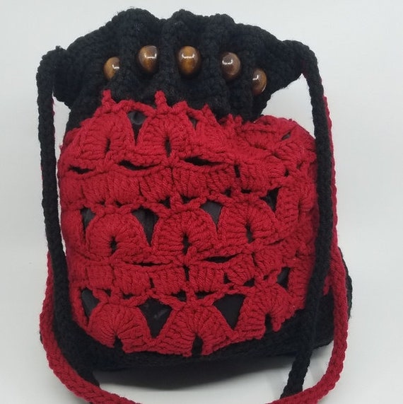 Hobo Crochet Bag, Red and Black Bag, Handmade Croc