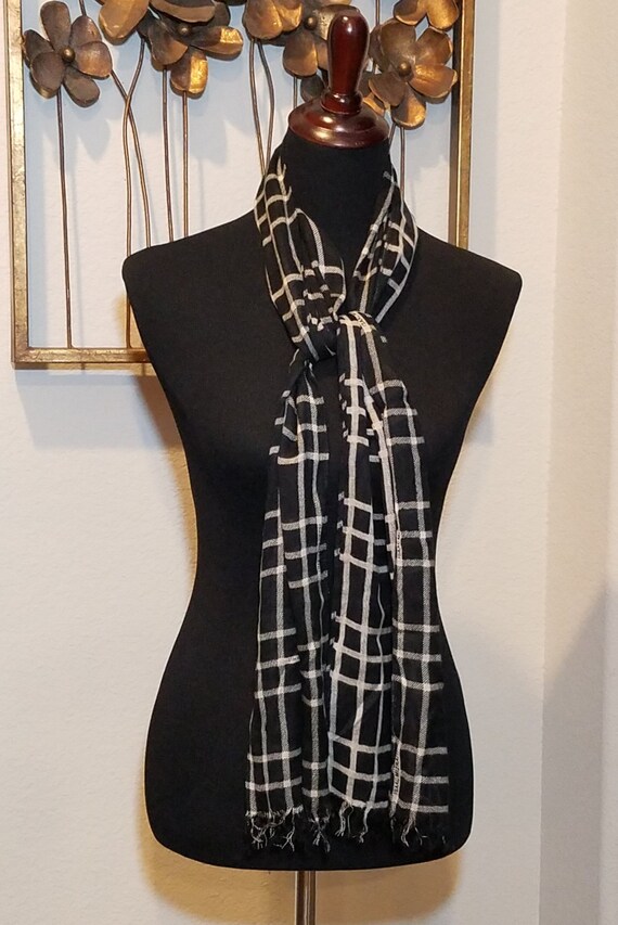 Issac Mizrahii Men's Black Plaid Scarf, Designer P