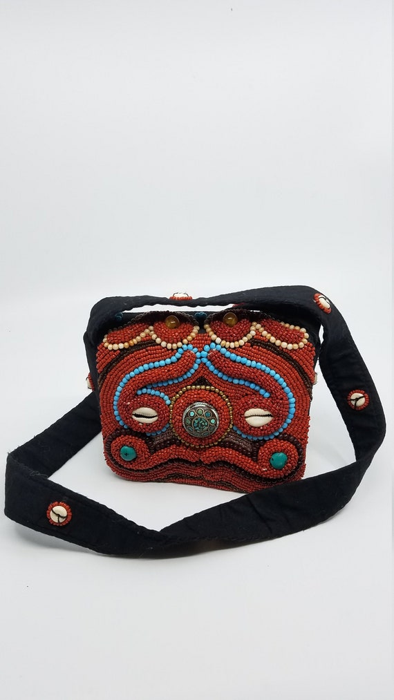 Hand Beaded Mini Bag, Vintage Beaded Shoulder Bag,