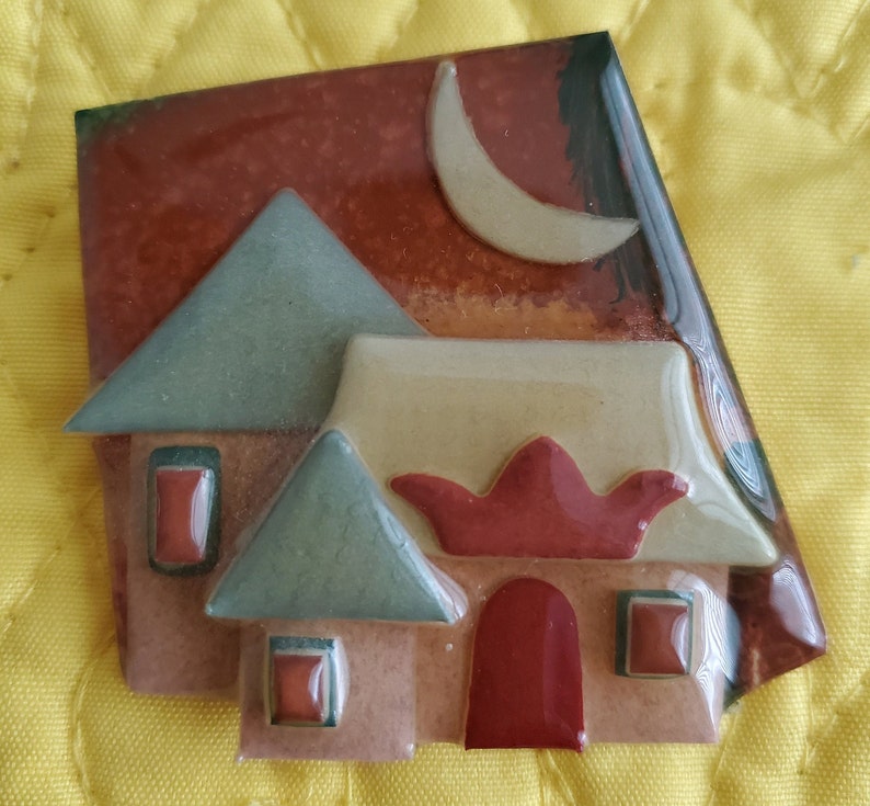 Acrylic House Brooch Vintage Brooch Vintage Lucinda House Full Moon Brooch House Pin by Lucinda Lucinda Pin Lucinda Yates Brooch