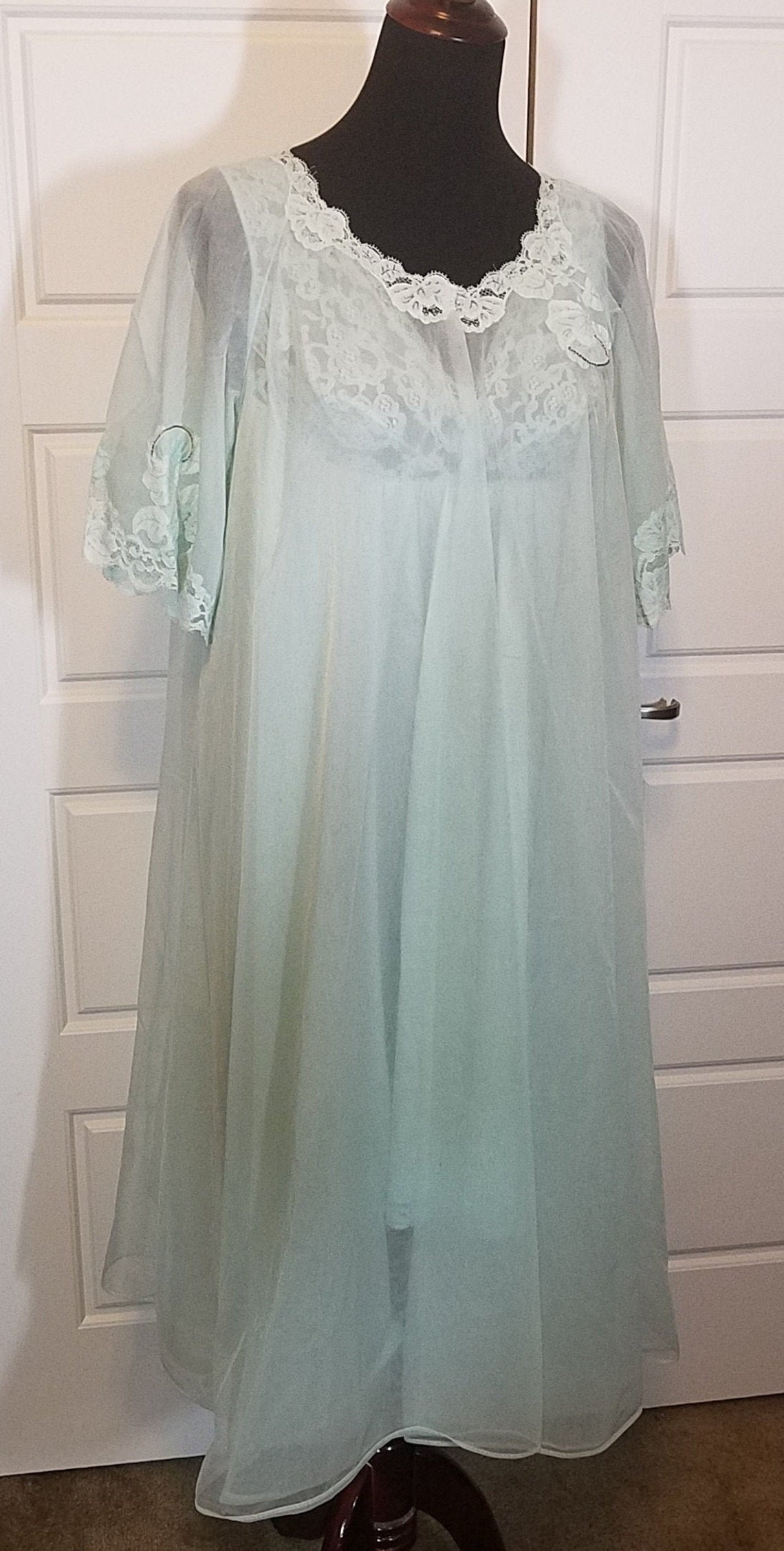 Vintage Vanity Fair 1960s Green Peignoir Nightgown Set Sheer | Etsy