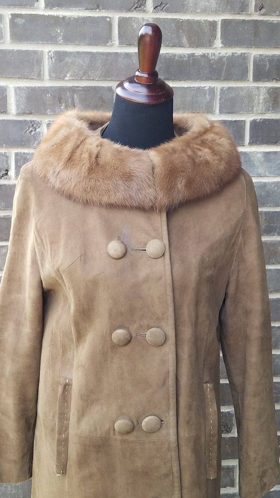 Vintage 60s Fur Collar Coat, Suede Coat, Vintage C