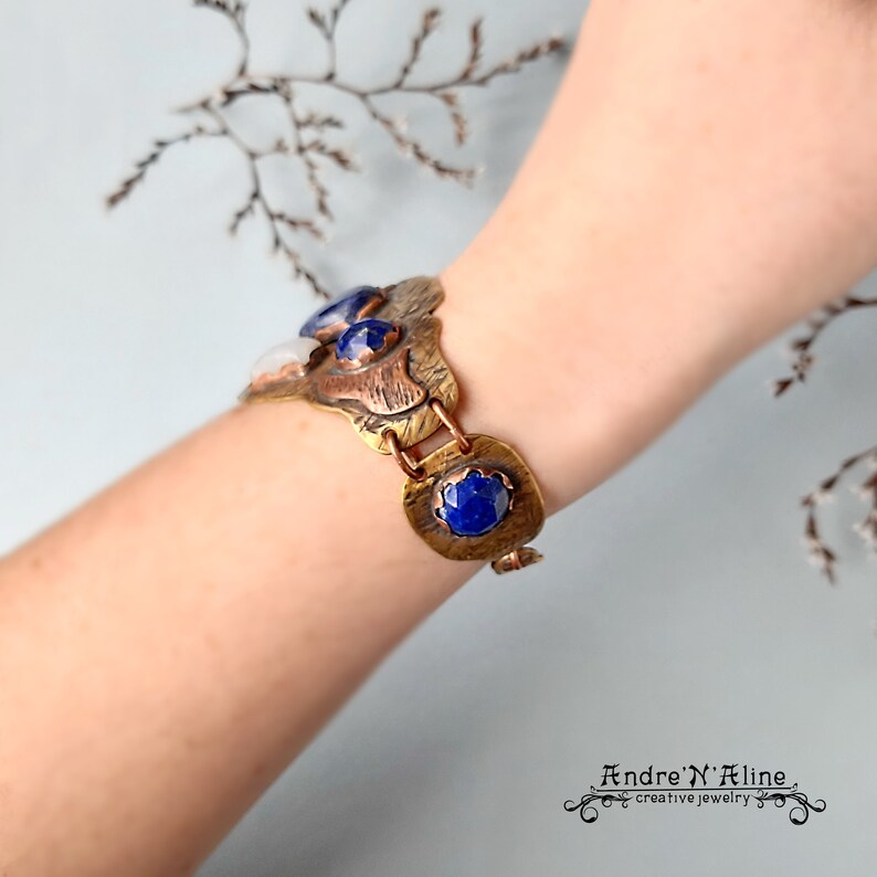 bracelet with lapis lazuli mixmetall bracelet Brass bracelet Brass bracelet mismatched bracelet moonstone bracelet
