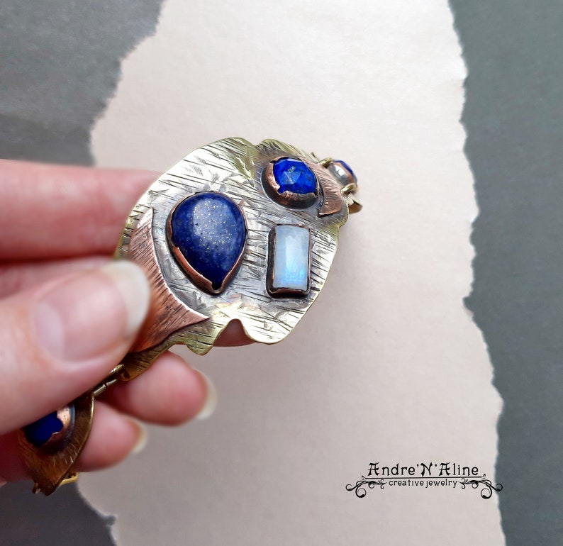 bracelet with lapis lazuli mixmetall bracelet Brass bracelet Brass bracelet mismatched bracelet moonstone bracelet