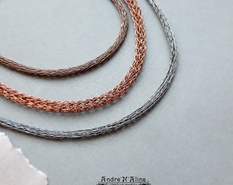 30" Round Woven Wire Dia 3/16" #259 Titanium Unisex Viking Knit Necklace 16" 