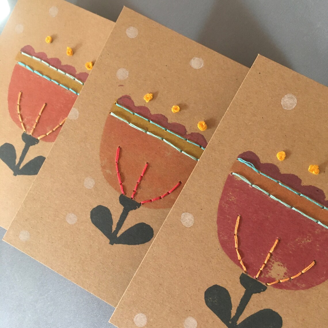 Set of 3 ecofriendly handmade flower retro greeting cards & Etsy