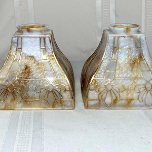 Bournique Arts & Crafts, Cone Flower, Gold Outlined, 4 Sided Lighting Shades