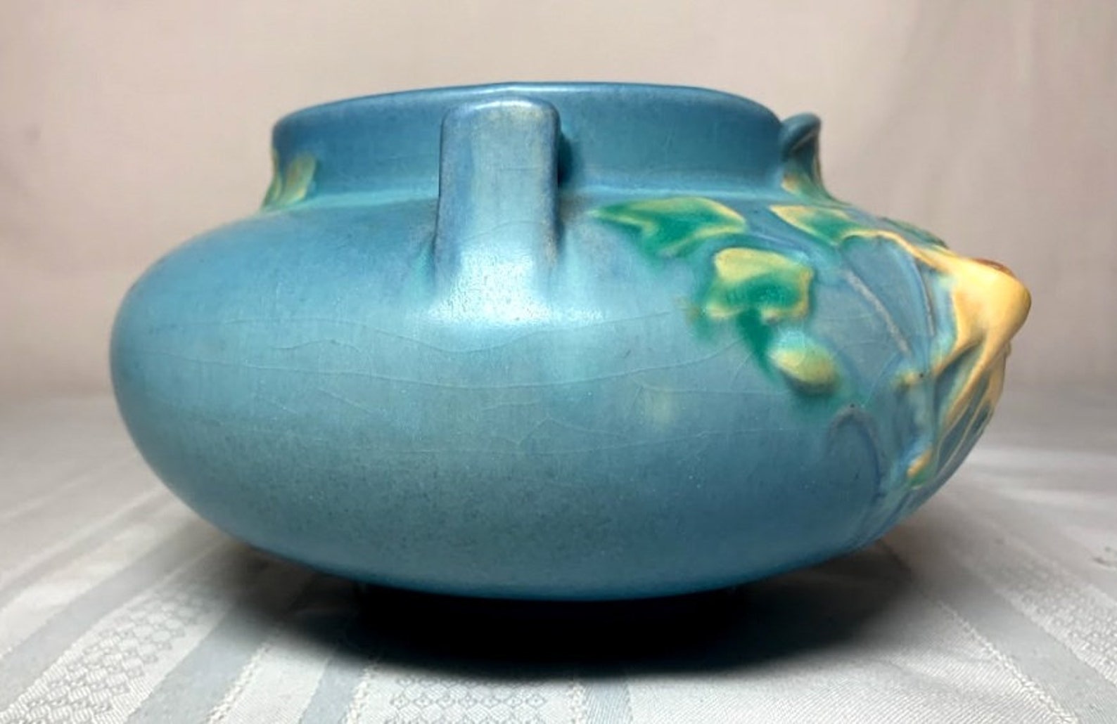 Roseville Pottery Columbine Double Handled Blue Jardiniere Etsy