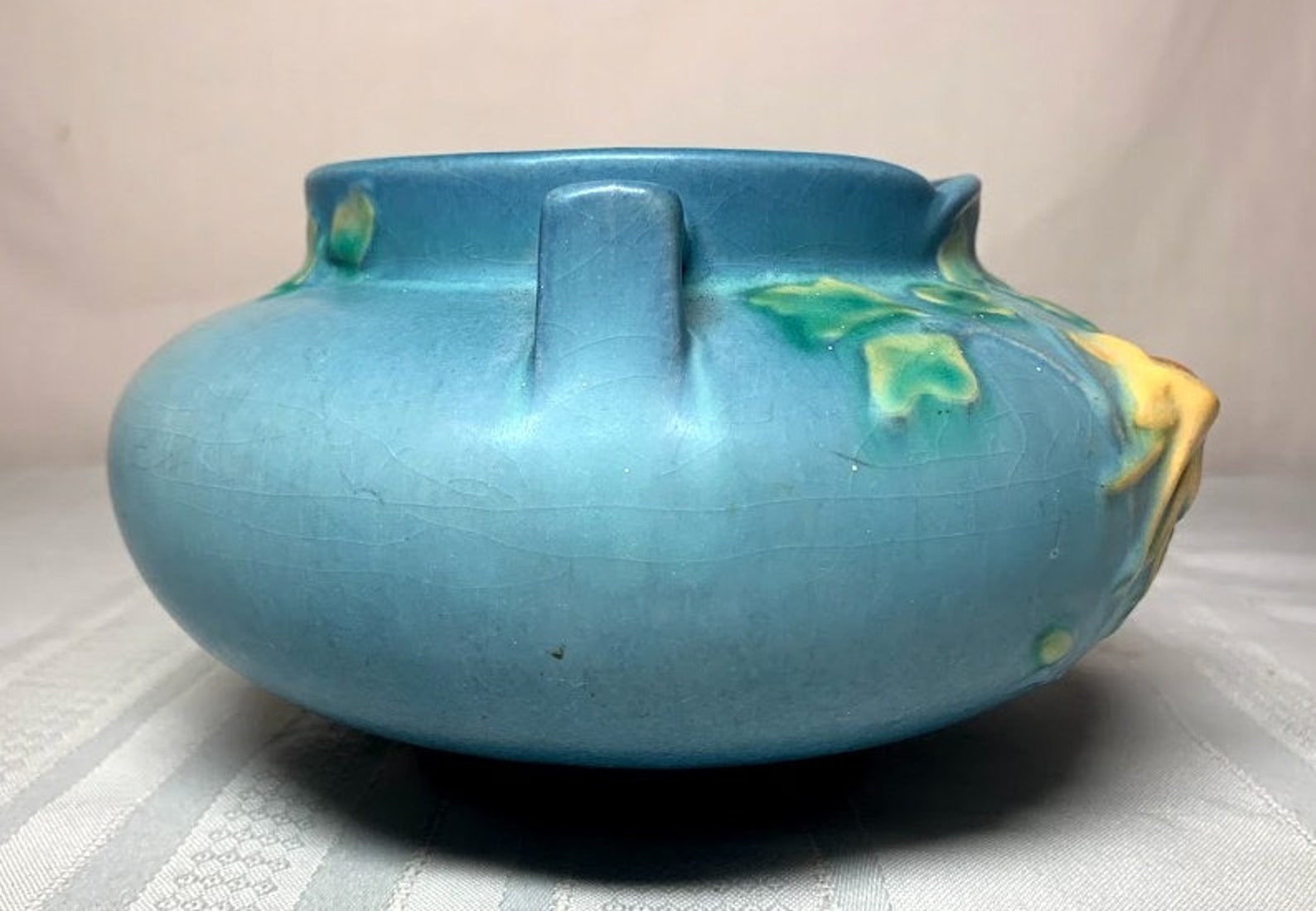 Roseville Pottery Columbine Double Handled Blue Jardiniere Etsy