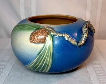 Roseville Pottery, Pinecone, Blue Rose Bowl, Jardiniere, Great Colors, Nice Form~~~