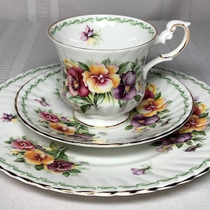 Queen&#39;s Rosina, Special Flowers,Pansy, Teacup, Saucer and Salad Plate, 3 Piece~~~