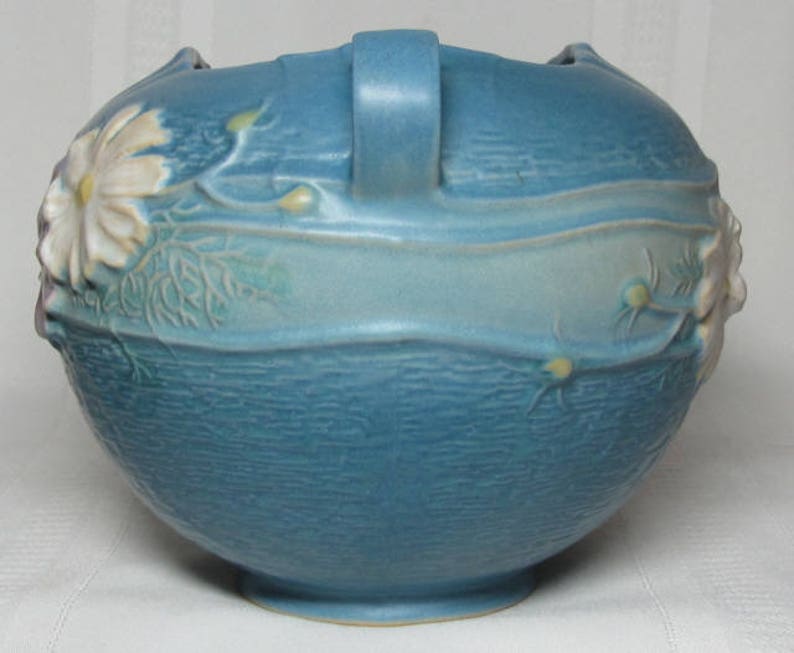 Roseville Pottery, Cosmos, Large Blue Rose Bowl, Very Nice Etsy