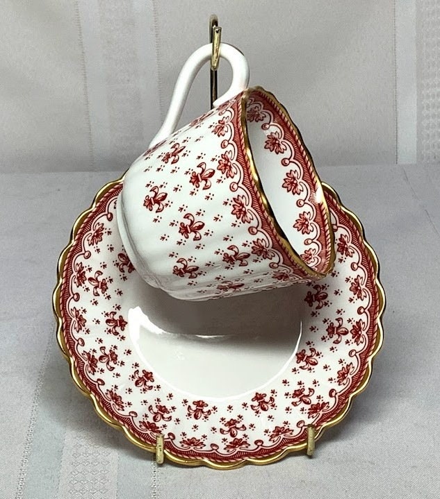 Spode, Bone China, Fleur De Lys, Red, Gold Trim, Teacup & Sauce/dessert ...