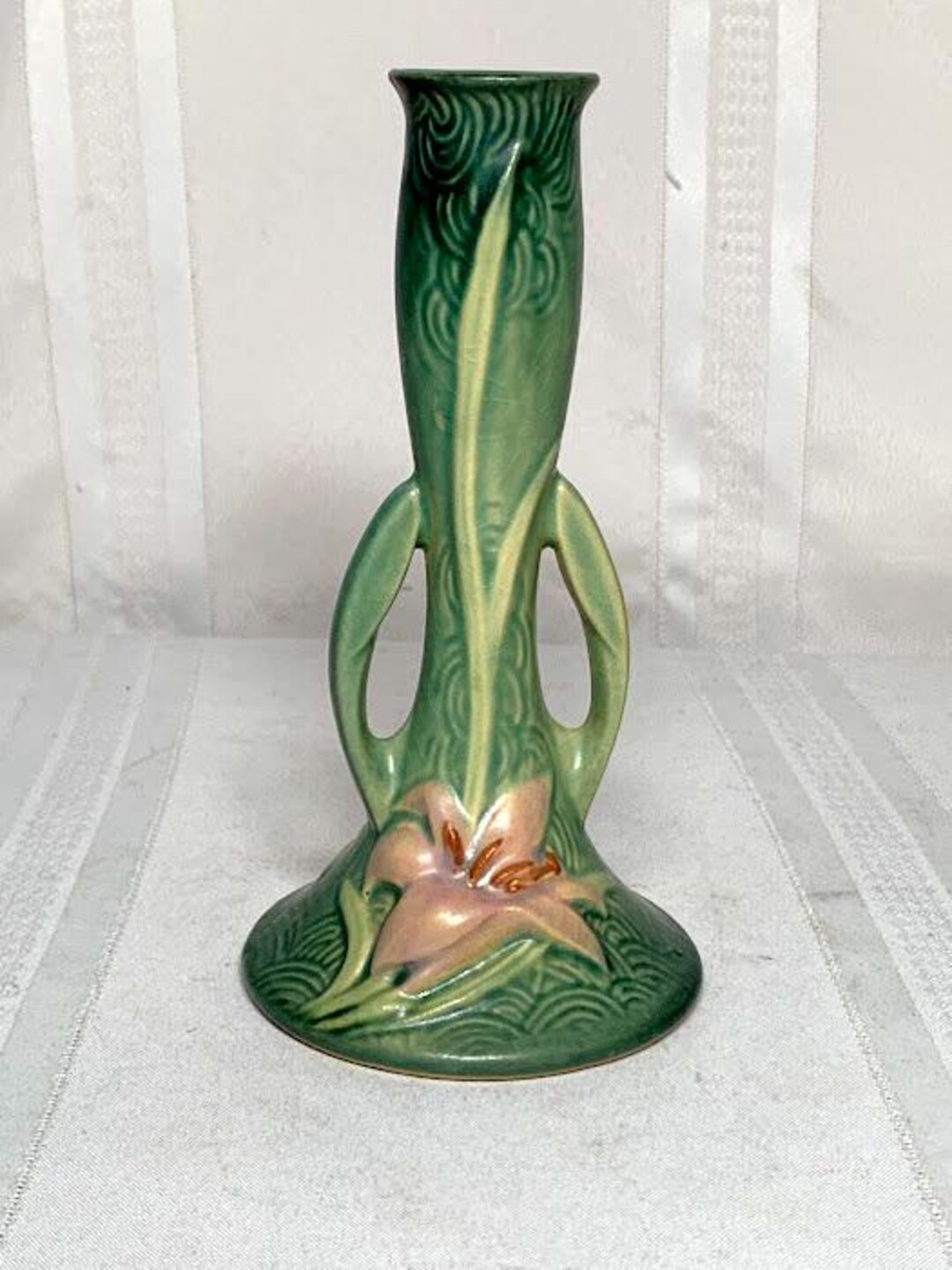 Roseville Pottery, Zephyr Lily, Green Flower Bud Vase, Nice Colors