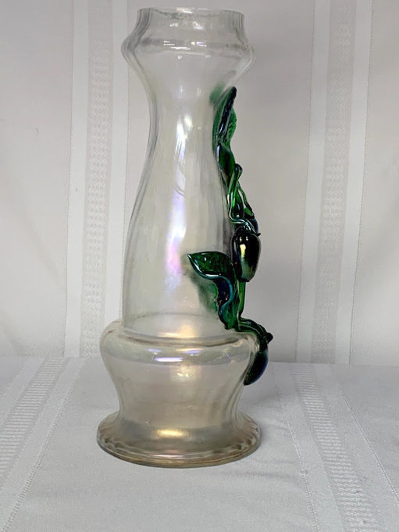 Kralik, Applied Fruit & Foliage Tall White Iridescence Vase, HTF Size, Nice image 5