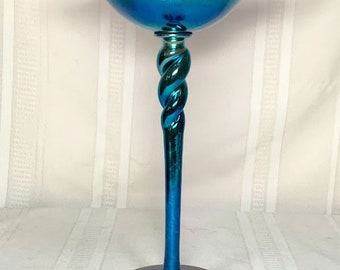 Steuben, Blue Aurene Tall Flower Form Compote, Wonderful Blue Iridescence~~~