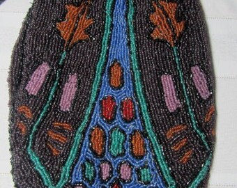 Vintage Beaded Reticule Purse, Pouch, Jet Beads, Arts & Crafts Design, Nice~~~