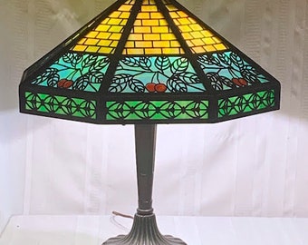 Bradley & Hubbard, Cherry Overlay Lamp, Three Color Background, Rare, Rare Early Design