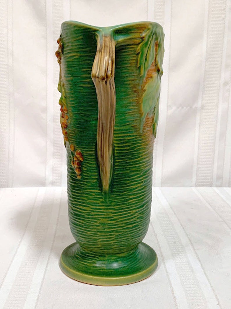 Roseville Pottery, Bushberry, Large Green Double Handled Vase, Excellent Detail Etsy