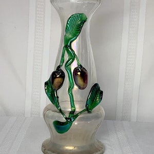 Kralik, Applied Fruit & Foliage Tall White Iridescence Vase, HTF Size, Nice image 1