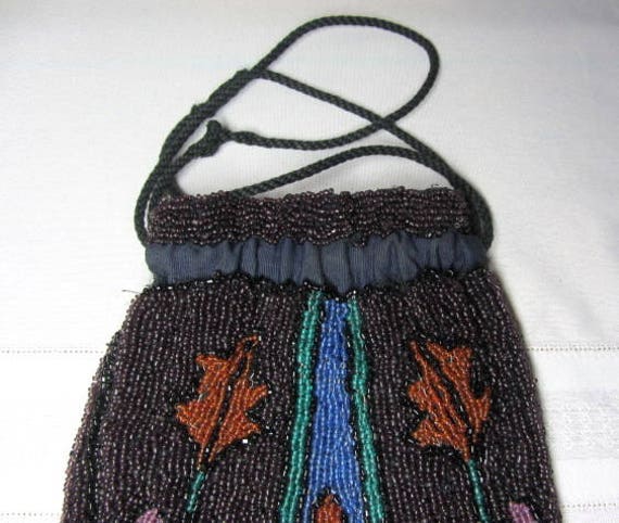 Vintage Beaded Reticule Purse, Pouch, Jet Beads, … - image 2