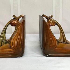 Roseville Pottery, Pinecone, Brown Bookends, Heavy, Great Detail, Excellent