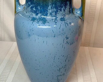 Fulper Pottery, Blue Crystalline Double Buttressed Handled Vase, Arts & Crafts