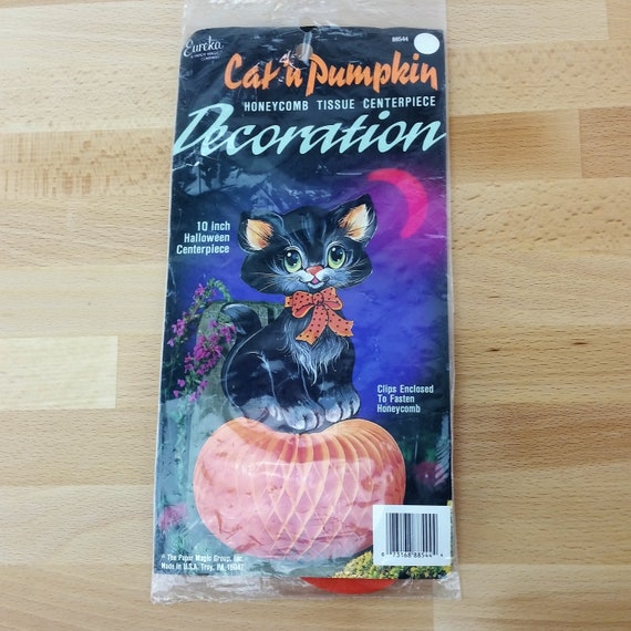 Vintage 80s Cat Pumpkin Honeycomb Tissue Paper Centerpiece Etsy