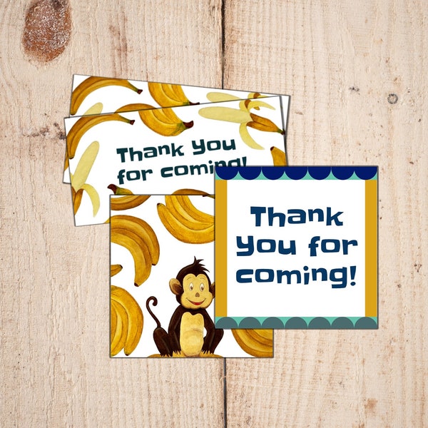 Editable Banana and Monkey Gift Tags - Printable Birthday Tags Template - Cute Decorative Banana Tag - Personalized Tags - Happy Birthday!