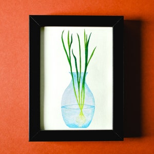 Spring Onions in a Vase Watercolor- Digital Download Print - Original Work