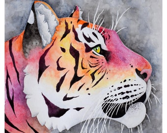 Sunrise Tiger Aquarelle Peinture Art Print Big Cat Painting Tailles multiples (6x4 8x6 ou 12x8)