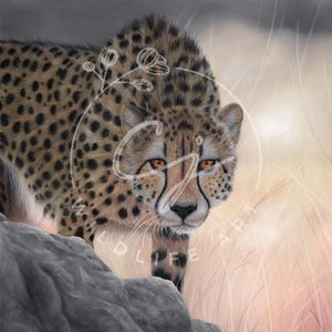 Peinture pastel guépard félin animalier - oeuvre d&#39;art originale