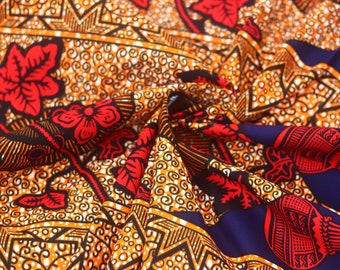 Red Leaf Ankara Fabric: African Wax Print Cotton, Sold By The Yard